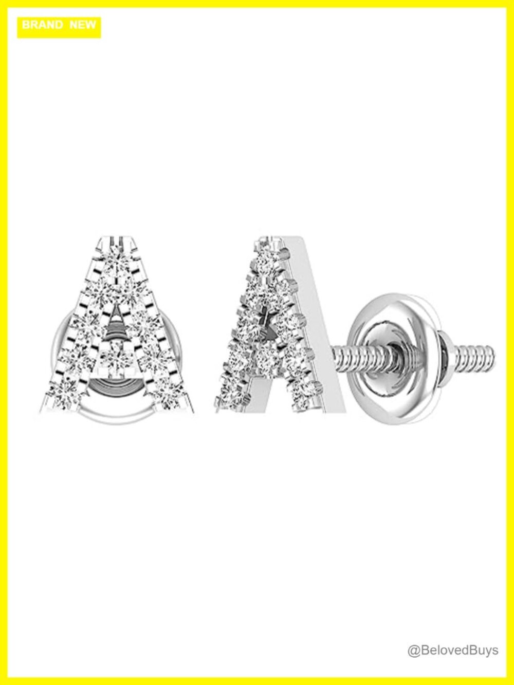 Diamond Initial A Stud Earring Sterling Silver Screwback Fine Jewelry